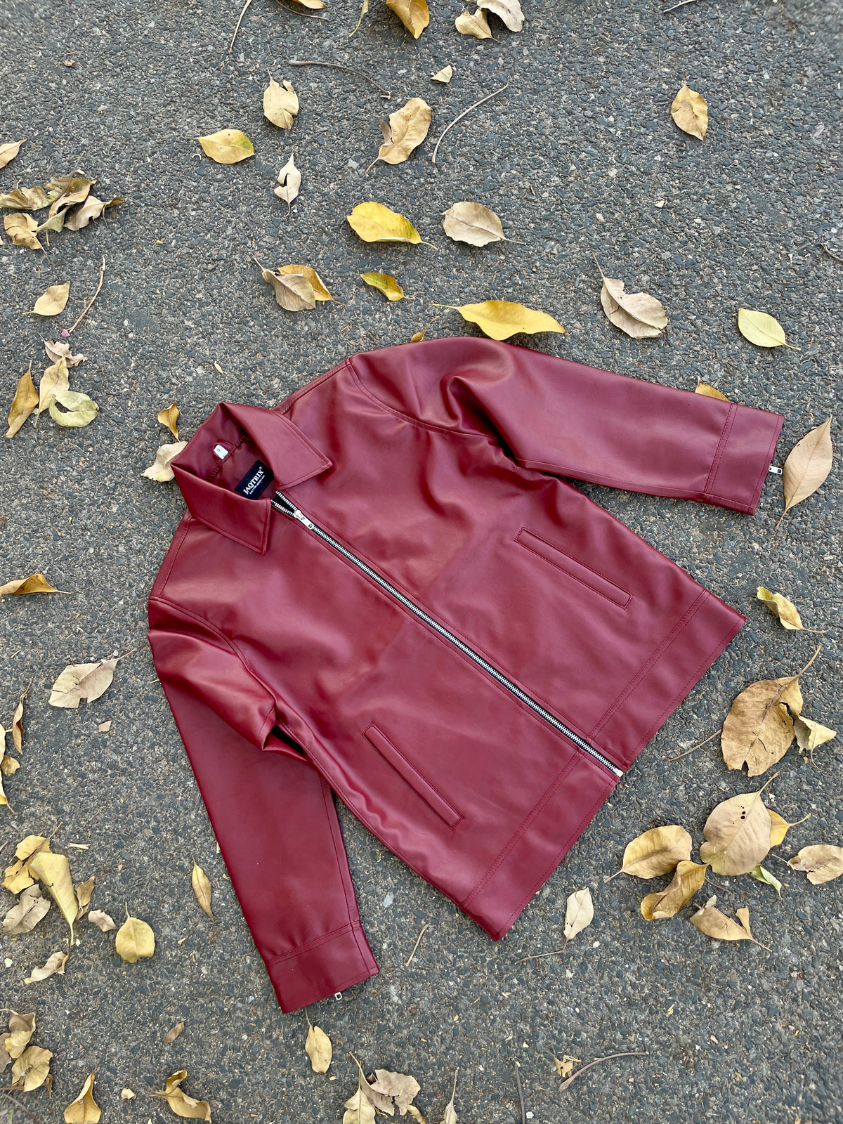 COLLARED CHERRY LEATHER JACKET