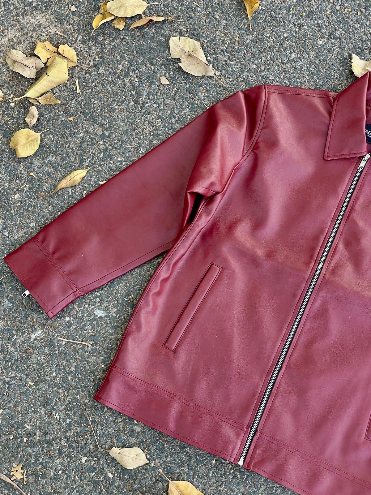 COLLARED CHERRY LEATHER JACKET