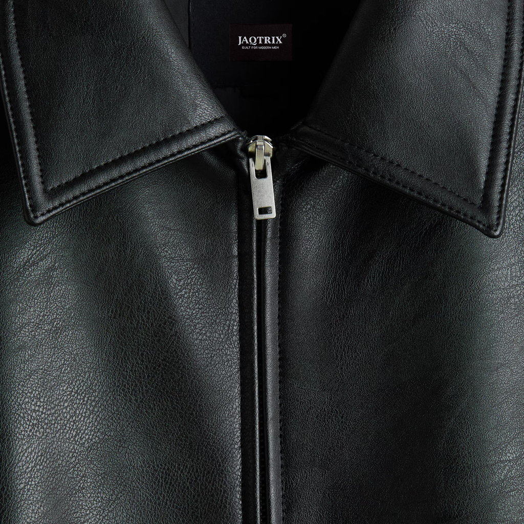 COLLARED BLACK LEATHER JACKET