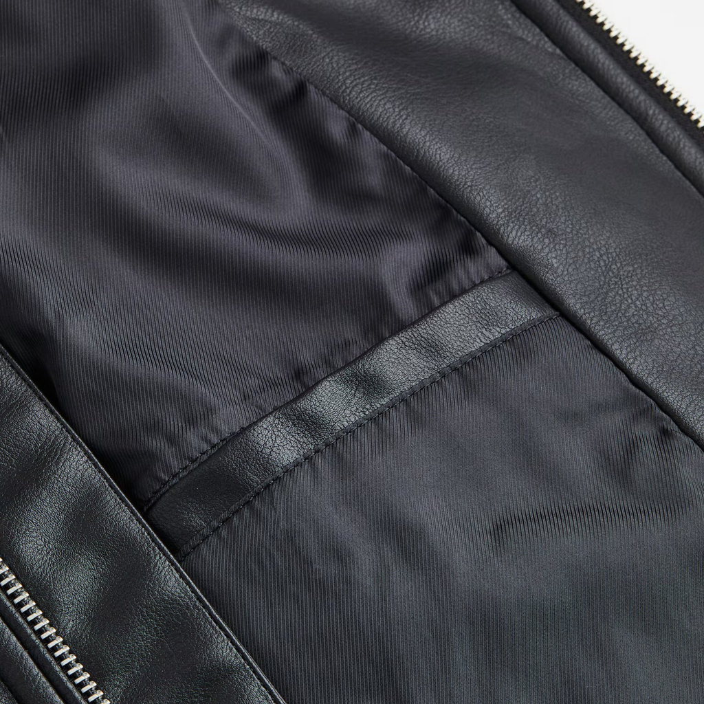 COLLARED BLACK LEATHER JACKET